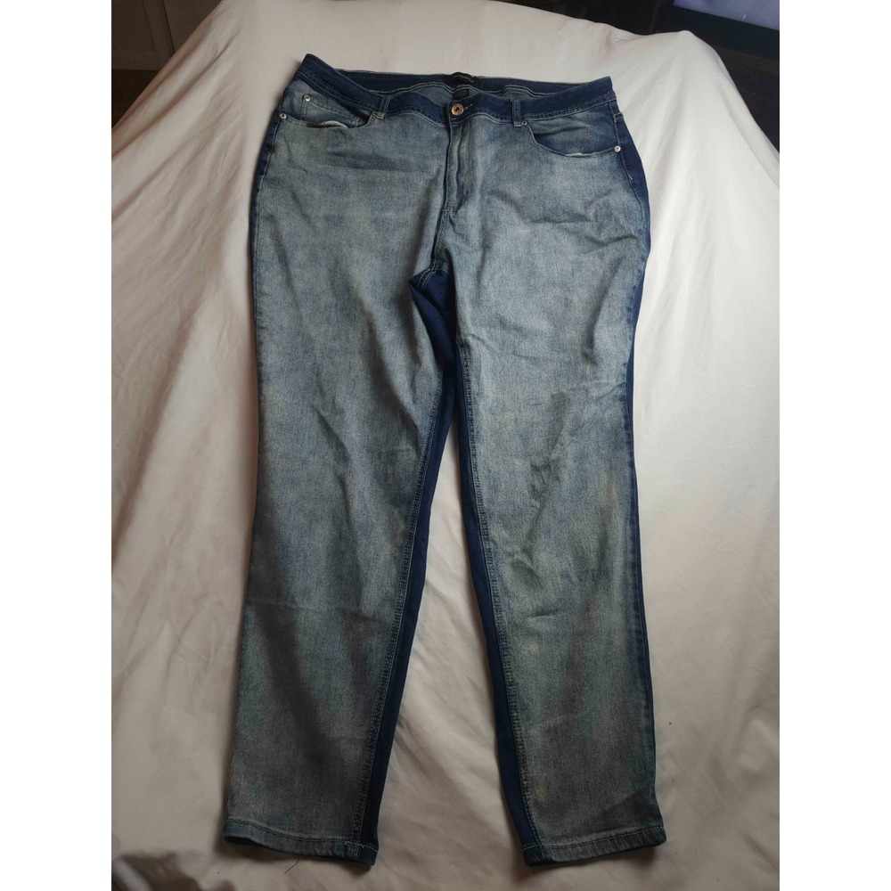 Ashley Stewart‎ Skinny Jeans Womens Size 22 Blue Denim Colorblock Two Tone Ankle